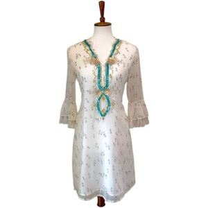 America & Beyond NWT Beaded Caftan Resort Wear White Dress - Small